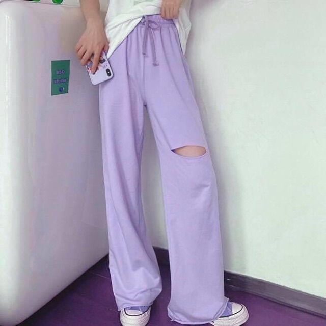 Quần Suông Long Pant Basic Rách Gối Unisex