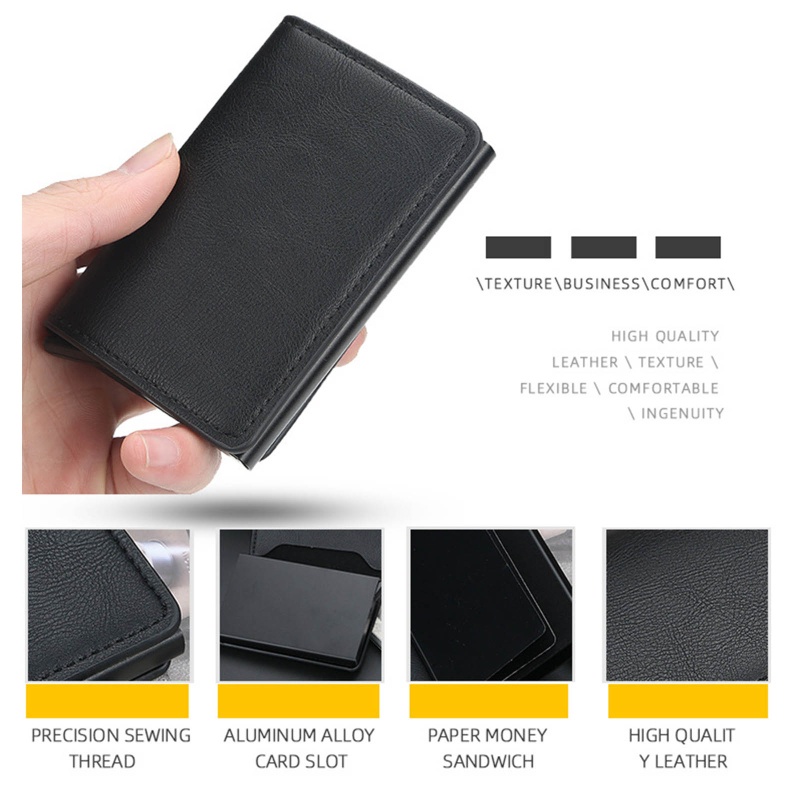 Ví Da Pu Mini Siêu Mỏng Chống RFID Đựng Tiền / Thẻ ID Kiểu Doanh Nhân Cho Nam