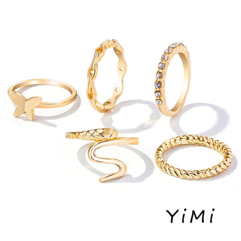 Bộ Nhẫn Nhiều Lớp Họa Tiết Hình Học/Bướm Sáng Tạo Đơn Giản Cho Nữ