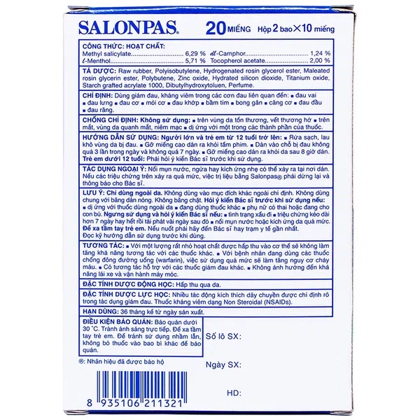 Cao Dán SALONPAS - Hộp 40 miếng