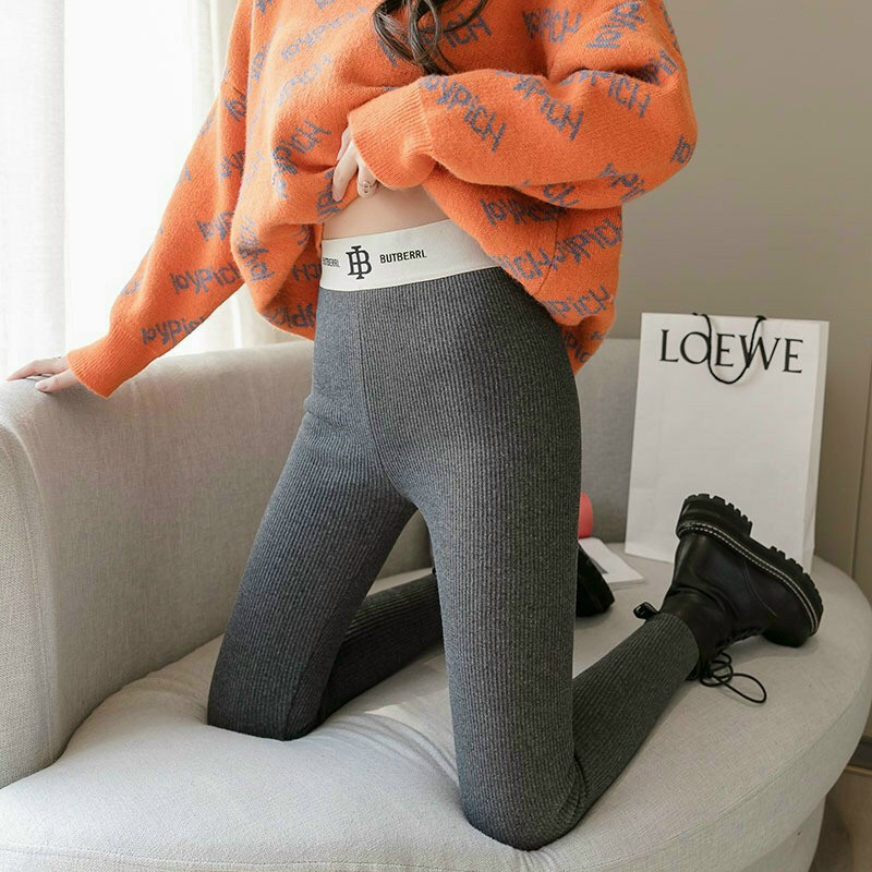 Quần Legging Gân Tăm Butberrl Lót Nỉ Cao Cấp Siêu Ấm, Quần Mặc Nhà Cạp Cao Lót Lông