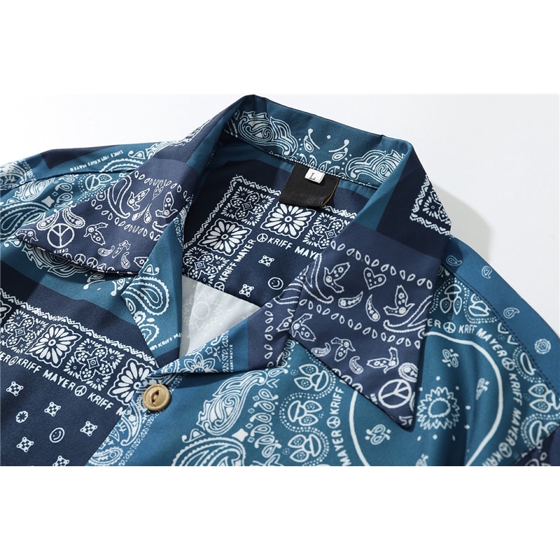 Áo Sơ Mi In Biểu Tượng Bandana Màu Tối Phong Cách Hawaii Cổ Điển Cho Nam