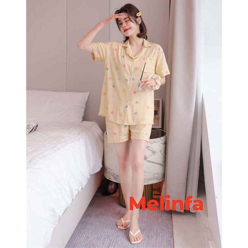 (Xả kho)Bộ đồ ngủ Pijamas vải Cotton lụa tự nhiên mềm mại thoáng mát áo ngắn tay quần đùi mã VABD0175