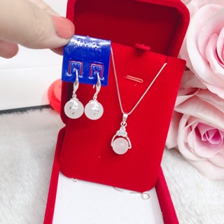 Combo set vòng cổ bạc ta và khuyên tai hàn quốc