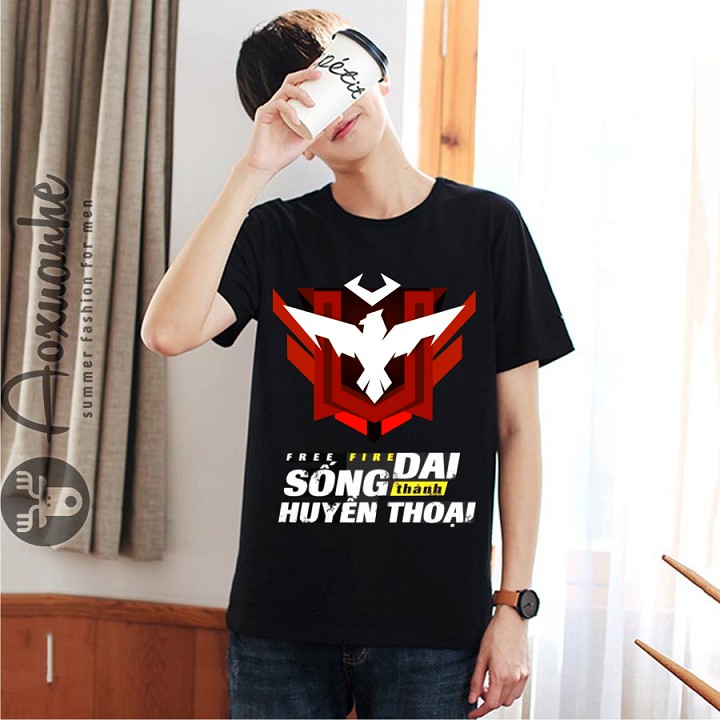 Áo Free Fire  cổ tròn màu đen Rank Huyền Thoại Cực Chất