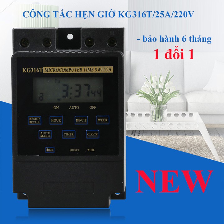 Bộ hẹn giờ tự động KG316T/25A/220V rơ le hẹn giờ màu đen, công tắc hẹn giờ, ổ cắm hẹn giờ