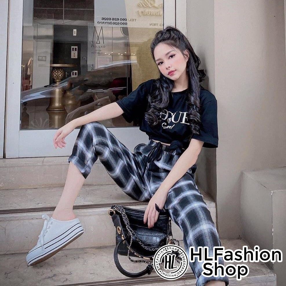 Quần baggy ống rộng Caro, quần nữ HLFashion | BigBuy360 - bigbuy360.vn