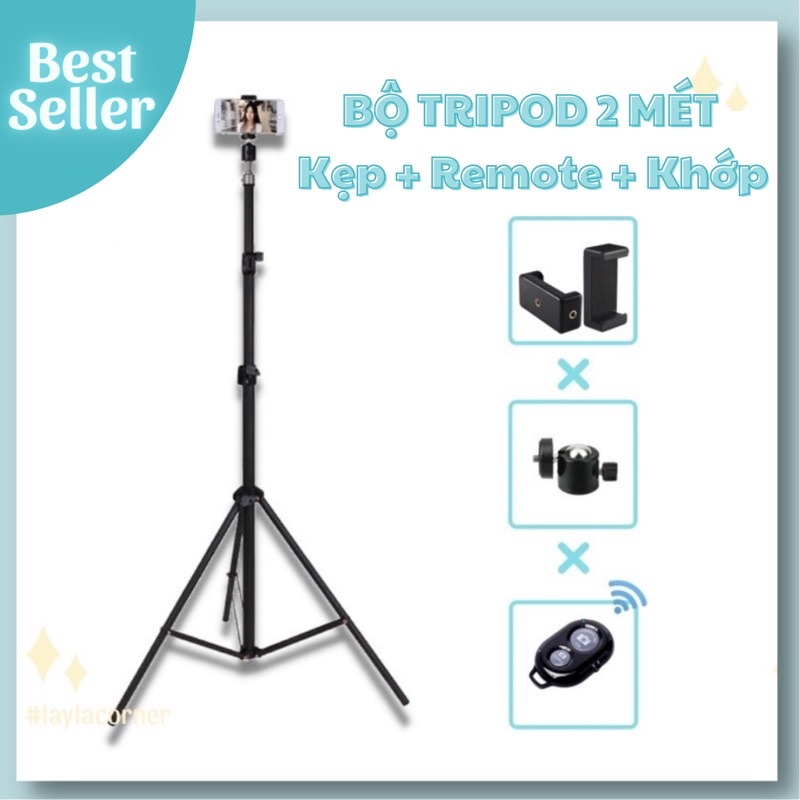 [Bộ Livestream Selfie] Combo Chân Tripod 2M1 Gấp Gọn Đi Du Lịch Kèm Remote Từ Xa, Kẹp Điện thoại, Khớp nối Chụp hình