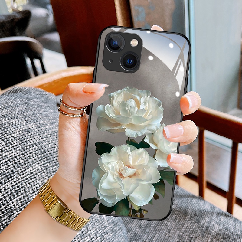 Ốp điện thoại kính cường lực hình hoa thích hợp cho iphone 13 pro MAX 11 pro 14 plus 12 mini X XR XS MAX 6S 6 plus 7 8