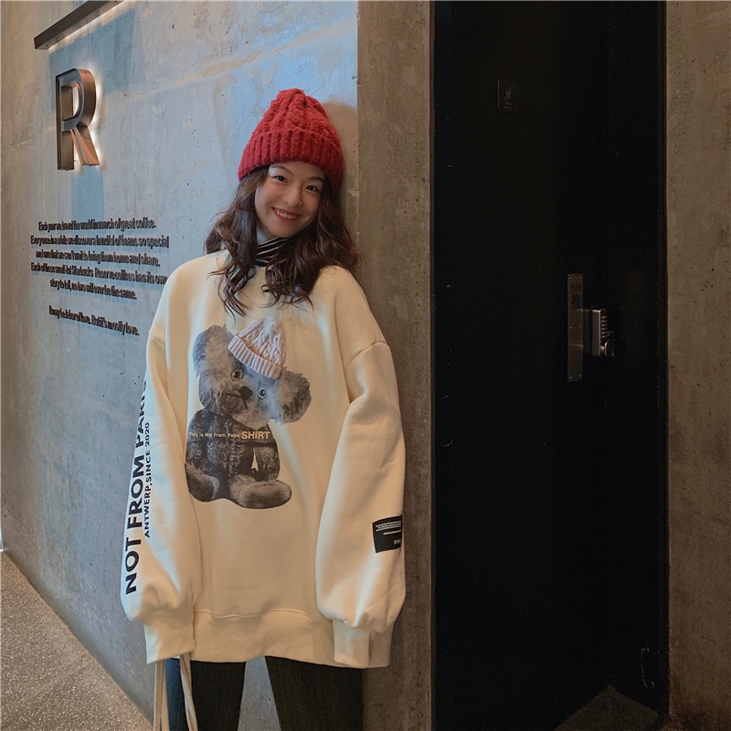 Áo sweater tay dài in họa tiết thời trang retro Hàn Quốc