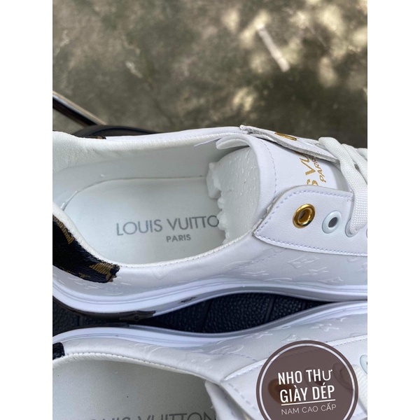 Giày thể thao nam trắng buộc dây . Giày louis vuitton nam siêu cấp kèm hộp