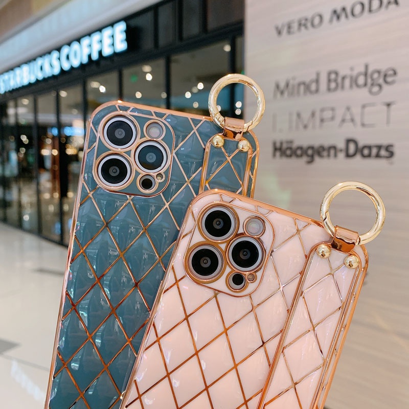 Ốp điện thoại mềm mạ điện đính đá có dây đeo cho iPhone 11 Pro Max X XS Max 7 8 Plus SE 2020
