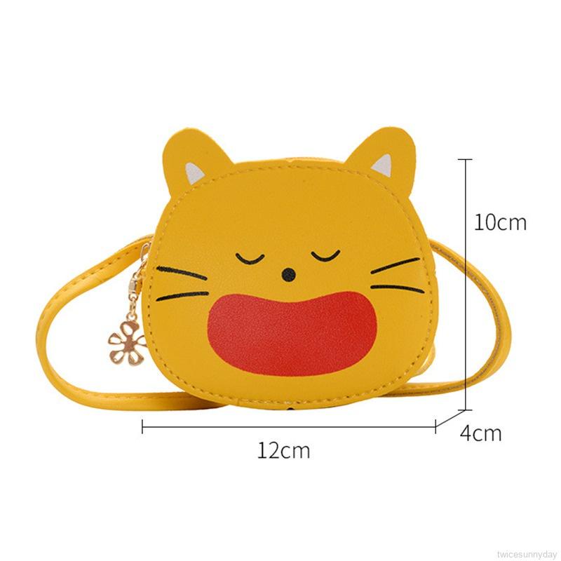 Túi đeo chéo da PU in họa tiết mèo hoạt hình dễ thương thời trang cho bé