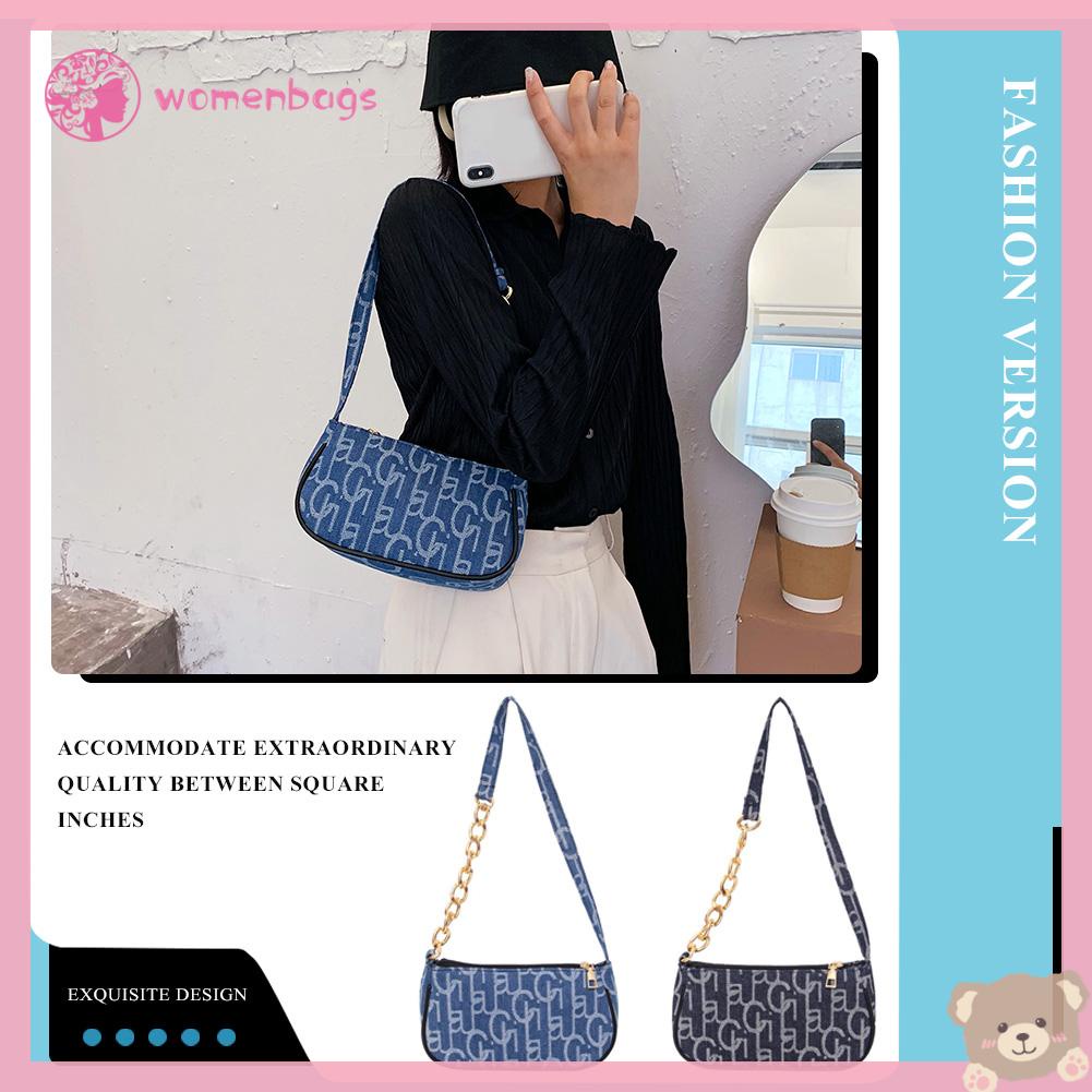 ✿ Wb ✿ Túi Xách Nhỏ Đeo Vai Chất Liệu Denim In Chữ Thời Trang Cho Nữ✿