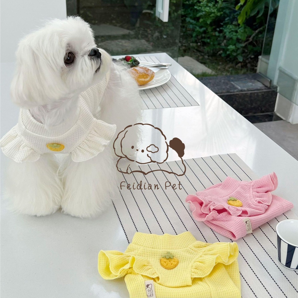 Cửa Hàng Jenny SHOP Áo Sát Nách Nhỏ Nhắn Họa Tiết Dâu Tây Waffle Thời Trang Thu Đông Cho Cún Cưng