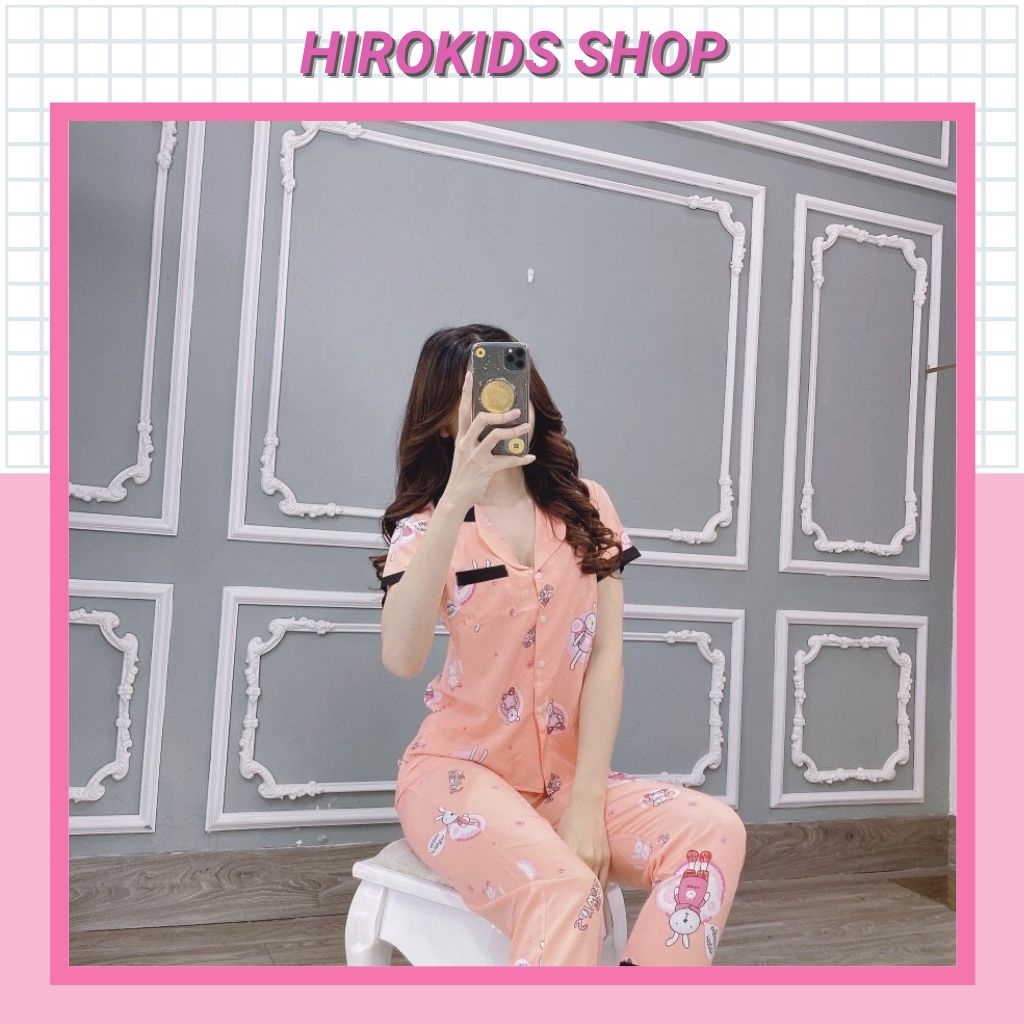 Bộ đồ ngủ Pijama nữ Lụa tay ngắn quần dài phối viền size từ 55 đến 65 ký