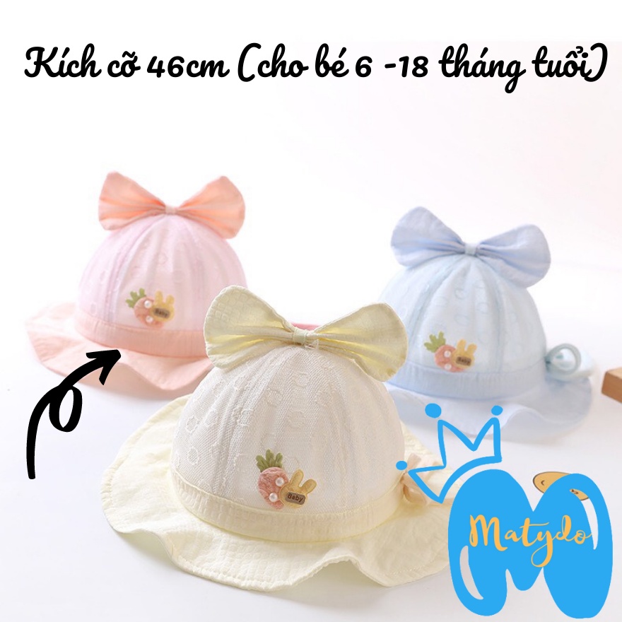 Mũ cho bé gái bé trai nón vành tròn hình nơ cotton lưới có dây rút điều chỉnh phụ kiện cho bé từ 0-2 tuổi