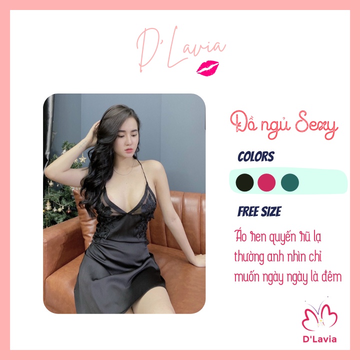 Đầm ngủ nữ sexy hai dây hở lưng satin cao cấp mềm mịn phối ren quyến rũ gợi cảm AN14 - D'Lavia
