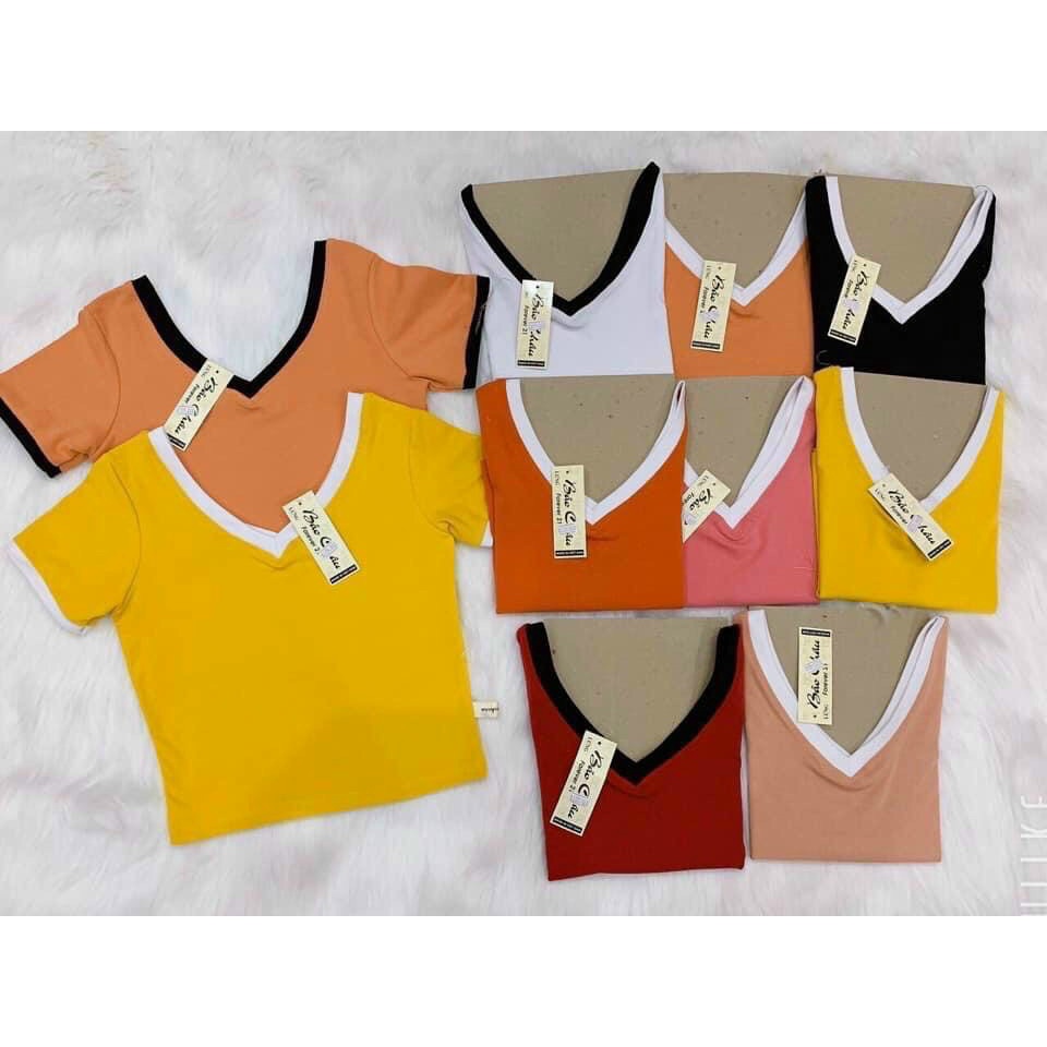 Aó Croptop Cổ Tim Kiểu Cổ Phối Màu Dành Cho Nữ ,áo Thun Nữ Dáng Lửng Dành Cho Nữ
