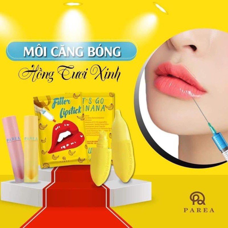 𝗖𝗼́ 𝗦𝗔̆̃𝗡 Son Filler Collagen Chuối Khử Thâm Parea cùng son màu Chu Lipstick, giúp môi căng mọng hồng hào