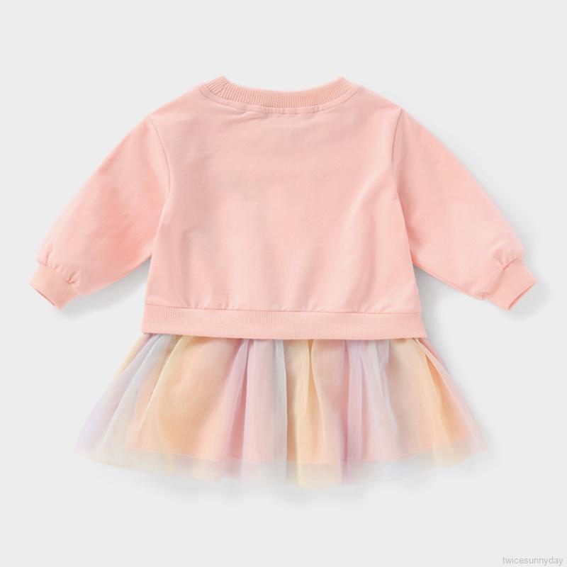 Đầm Công Chúa Tay Dài Phối Lưới Chất Liệu Cotton Thời Trang Mùa Thu Cho Bé Gái 1-6 Tuổi