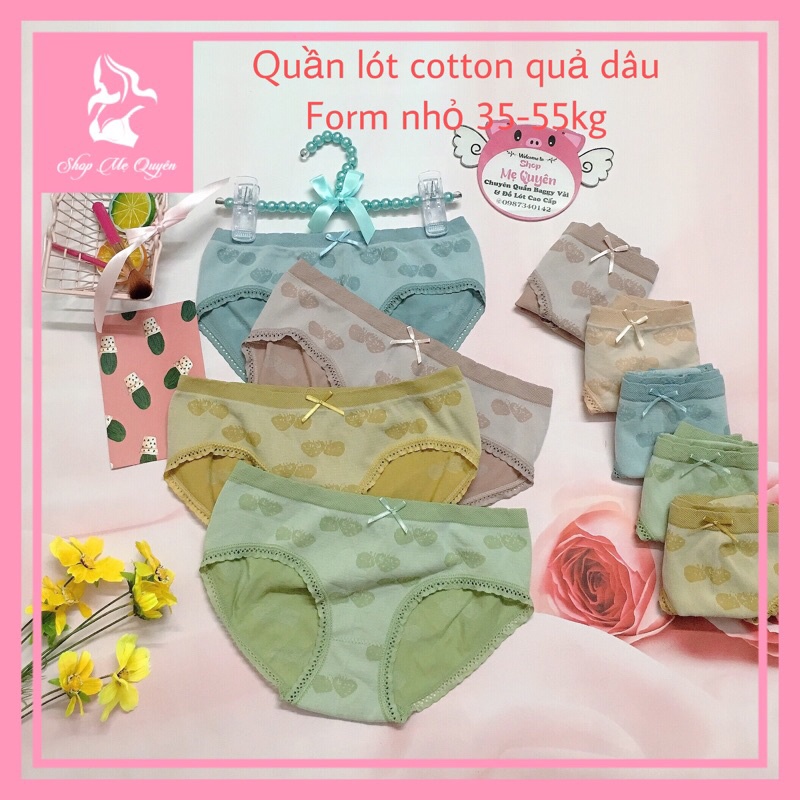 Quần lót cotton quả dâu kèm nơ dễ thương- chất liệu mát thấm hút mồ hôi