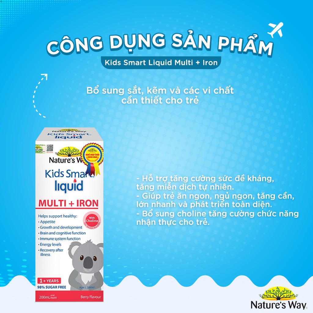 Nature's Way Kids Smart Liquid Multi + Iron Bổ Sung Sắt Và Multi Vitamin Hỗ Trợ Tăng Đề Kháng Cho Bé