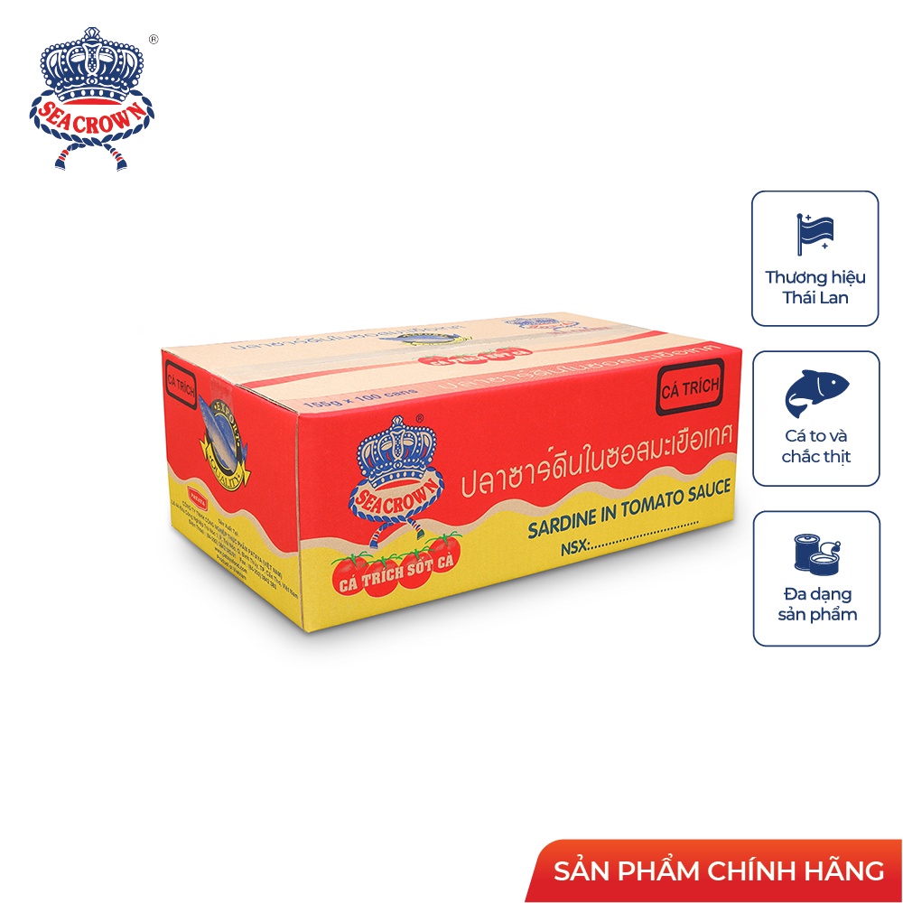 Cá hộp Sea Crown cá Trích sốt cà - Thùng 100 lon