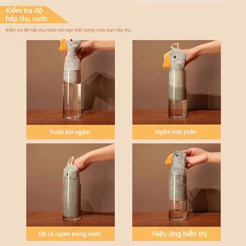 Khăn tay dễ thương treo hoạt hình ngỗng trắng khăn tay trẻ em khăn tắm khăn tay nhà bếp khăn tắm san hô nhung thấm nước