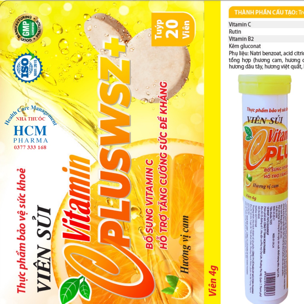 Vitamin C sủi tăng sức đề kháng cho bé người lớn PLUSWSZ 20 viên 4 gam vị cam HCM09