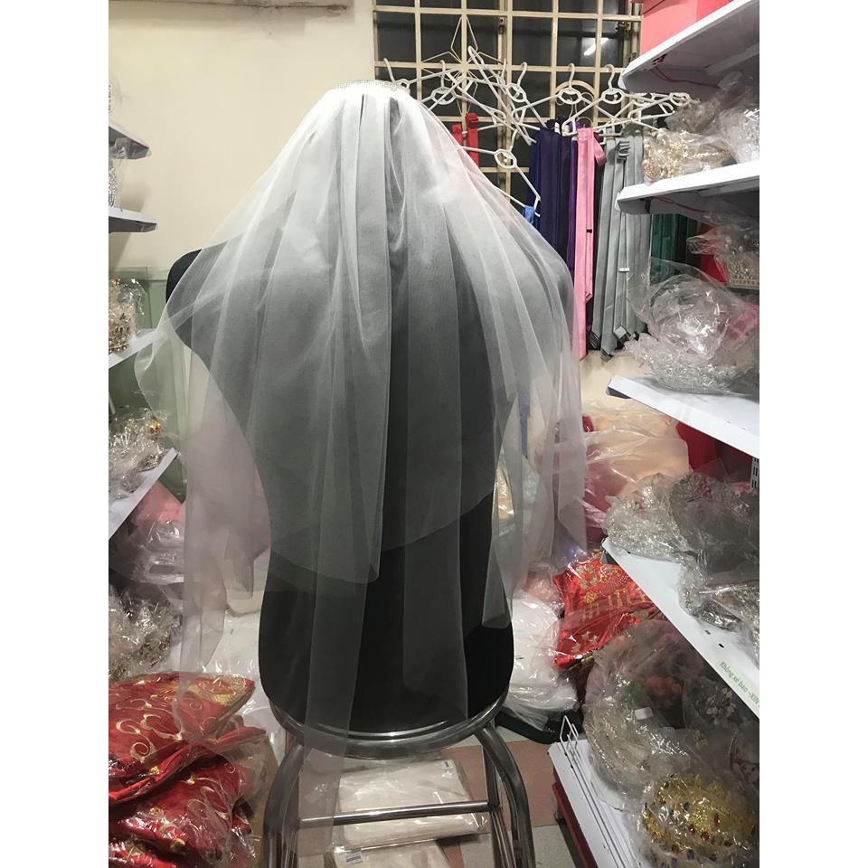 Von lúp cô dâu màu đỏ trơn