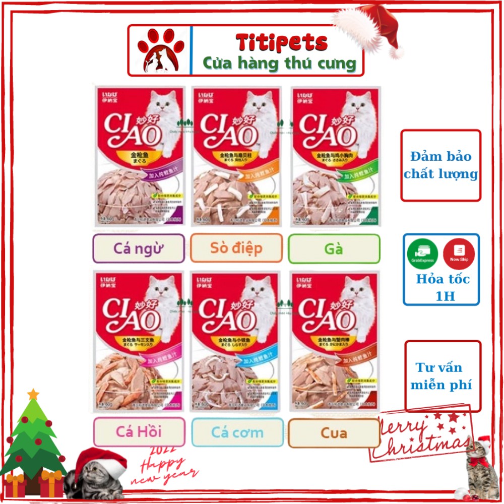 Thức Ăn Ciao Thức Ăn Ướt Cho Mèo Pate Cho Mèo CIAO Gói Nhuyễn  Pate Thưởng Cho Mèo Nhiều Vị Thơm Ngon_TITIPETS