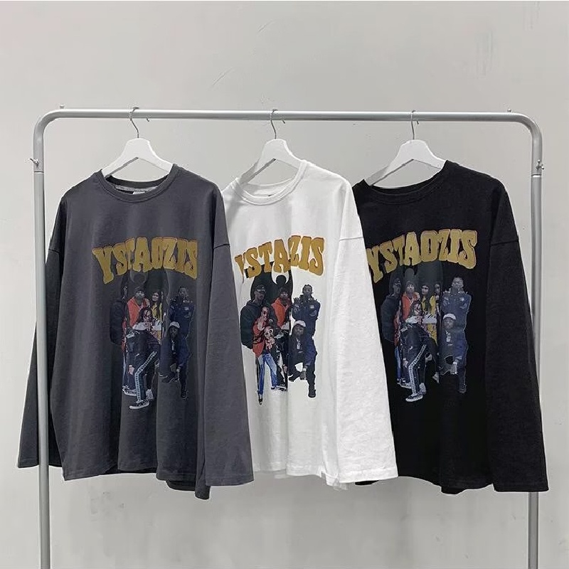 Áo Thun Tay Dài Cổ Thuyền Dáng Rộng In Chữ Hoạt Hình Phong Cách Hàn Quốc Thời Trang Cho Nam Và Nữ Size M-5XL