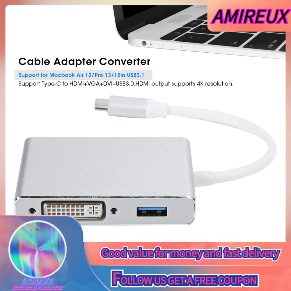 Đầu Chuyển Đổi 4 Trong 1 Type C Sang Hdmi Dvi Vga Usb 3.0