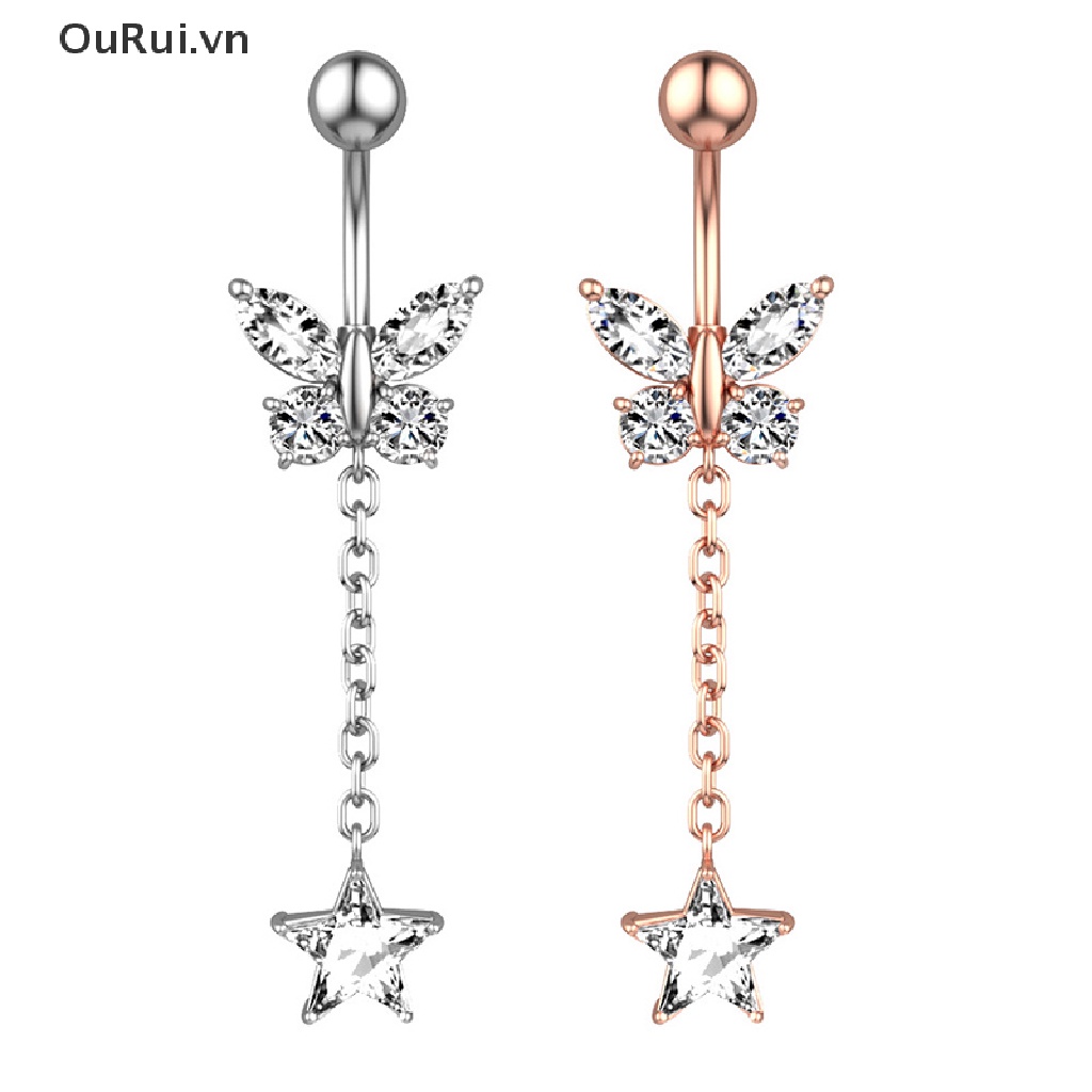 Khuyên Rốn Hình Bướm Đính Đá Pha Lê