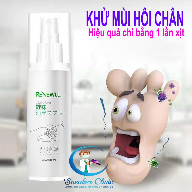 Xịt Khử Mùi Giày Dép, Khử Mùi Hôi Chân, Khử Mùi Tủ Giày  Cao Cấp RENEWILL Thể Tích 100 ML