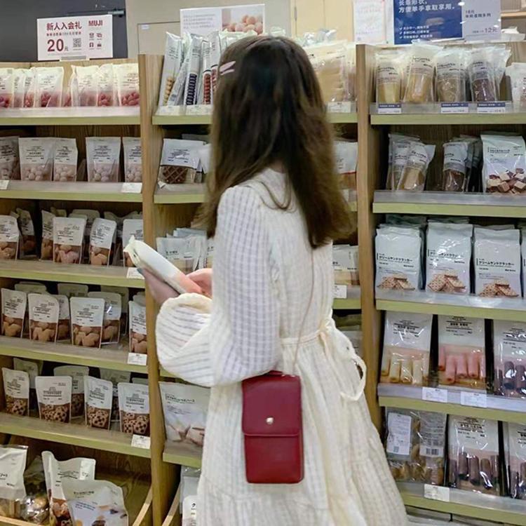 Đầm tay dài cổ chữ V họa tiết caro thời trang mùa thu mới dành cho nữ 2021