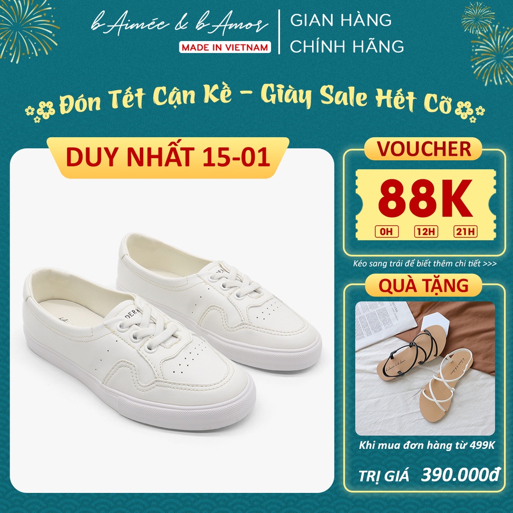 Giày sneaker nữ thể thao màu trắng đẹp đế bằng cổ thấp thời trang kiểu giày lười basic bAimée &amp; bAmor – MS0762