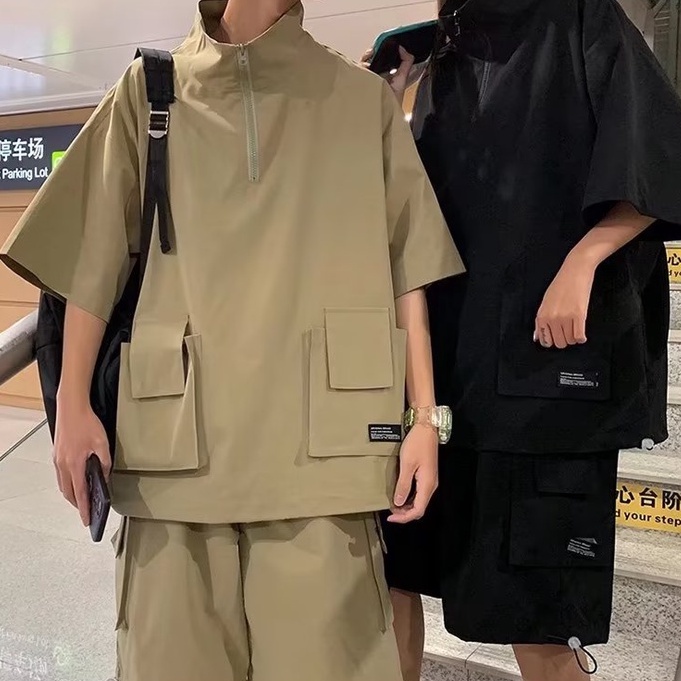 Mới Set Nam Nữ Áo Sơ Mi polo Và Quần Short Dáng Rộng Phong Cách Hàn Quốc đồ bộ nam Thời Trang đồ thể thao