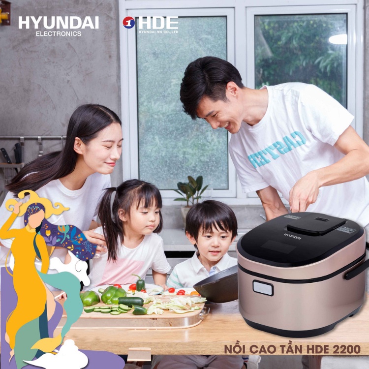 Nồi cơm điện cao tần HYUNDAI 2201G cảm biến nhiệt thông minh thiết kế hiện đại phong cách Hàn Quốc hàng chính hãng