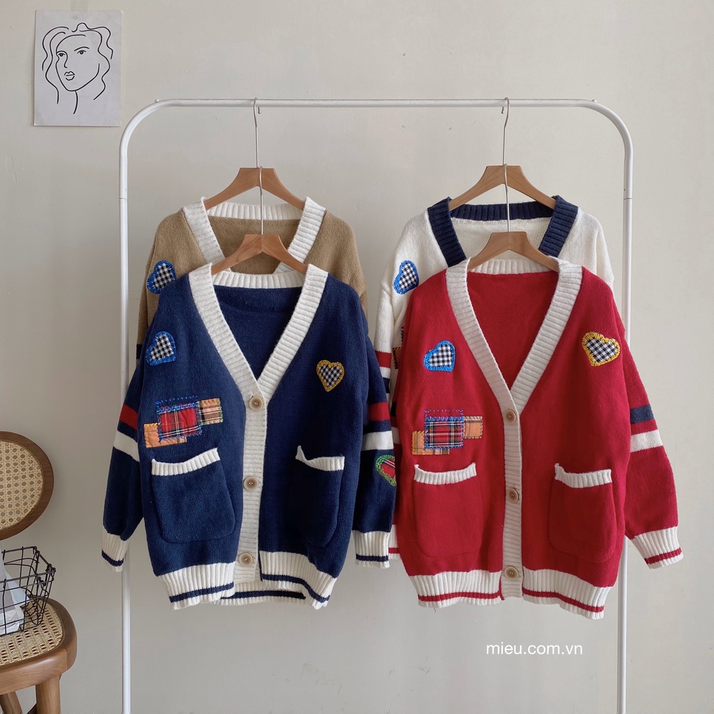 [ Miều ] Áo Khoác Cardigan Len Họa Tiết Trái Tim Heart