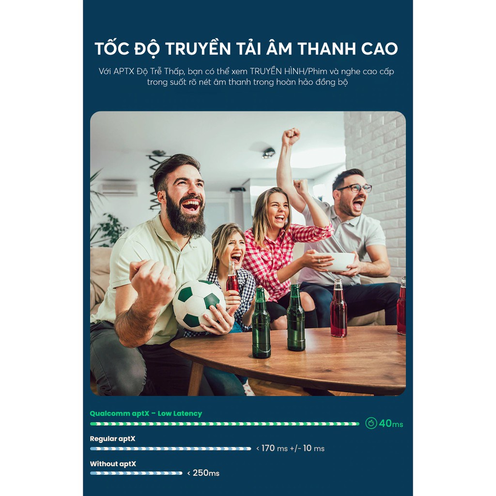 Bộ thu phát Bluetooth 5.0 hỗ trợ aptX, cổng kết nối audio 3.5mm UGREEN CM108 40762