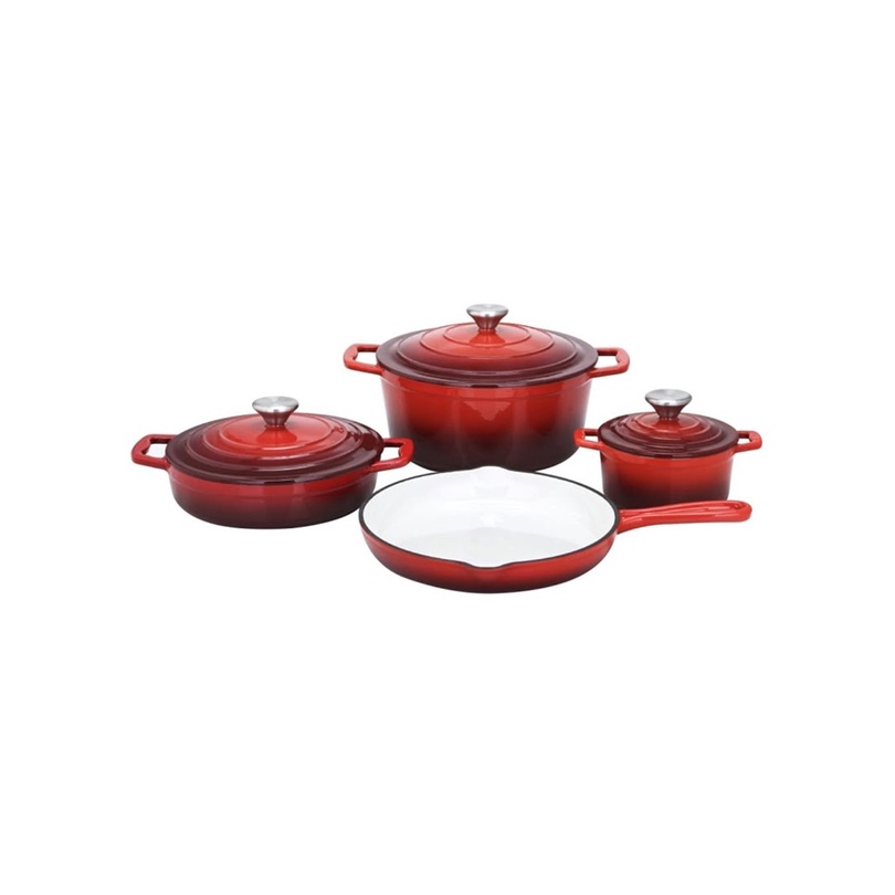Bộ nồi - chảo gang Xanten tráng men 7 cái (3 nồi, 3 nắp, 1 chảo) màu đỏ - 067489