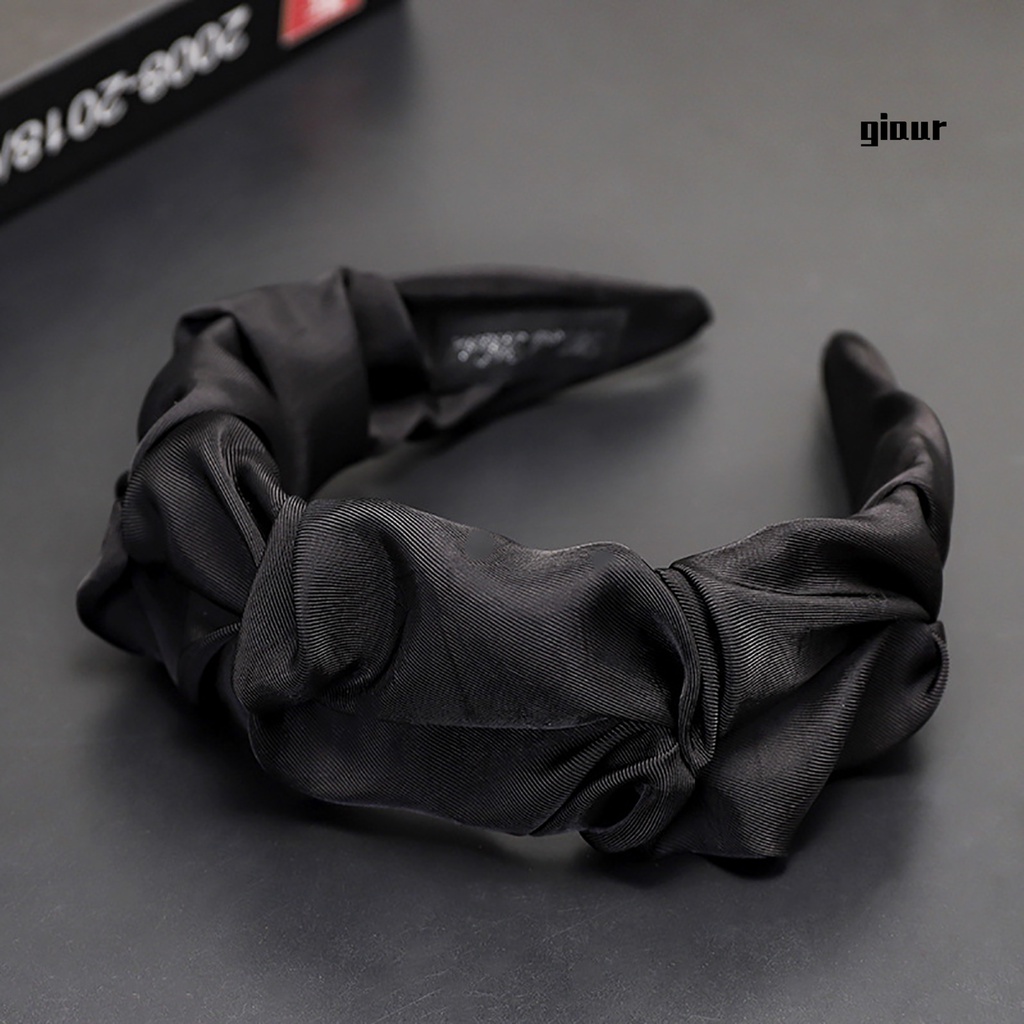 Băng Đô Cài Tóc Bản Rộng Xếp Ly Màu Sắc Trơn Không Trượt