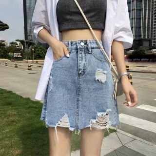 CHÂN VÁY JEAN RÁCH CẠP CAO