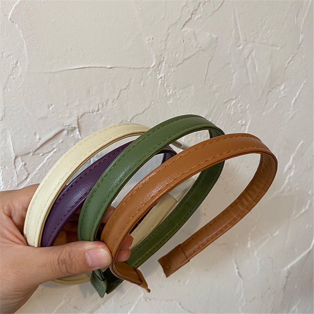 1 dây buộc tóc da PU màu trơn phong cách retro