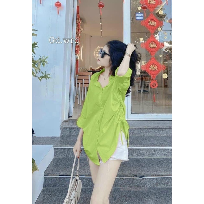 Sơ mi dây rút hót hít chất liệu thô lụa cao cấp dáng dấu quần ống tay dài