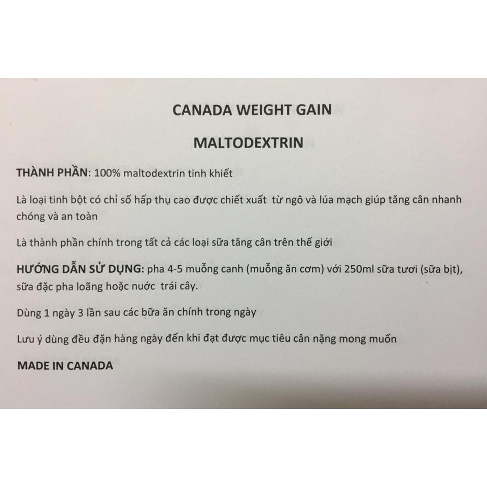 Bột tăng cân tăng cơ Maltodextrin Canada | BigBuy360 - bigbuy360.vn