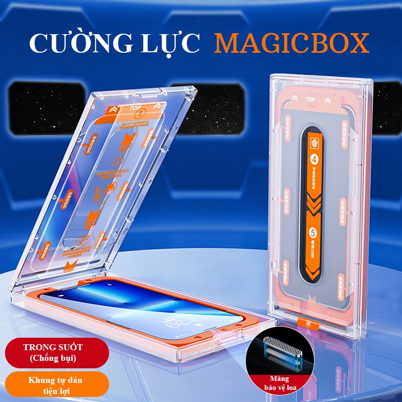 Kính cường lực iphone MAGICBOX tự dán chính hãng cao cấp, Cường lực MAGIC BOX  có lưới bảo vệ loa