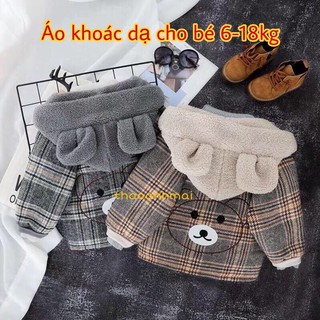 Áo khoác dạ cho bé kẻ caro kèm mũ gấu siêu xinh cực ấm - Thời trang trẻ em thu đông